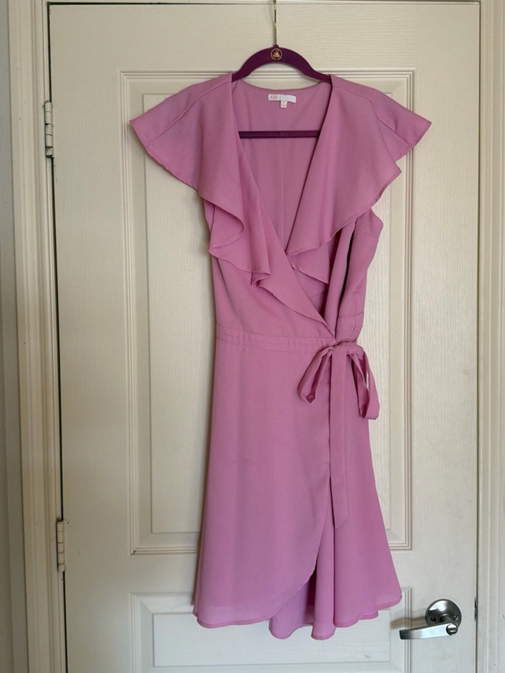 Gianni Bini Lavender-Pink Ruffle Wrap Midi Dress